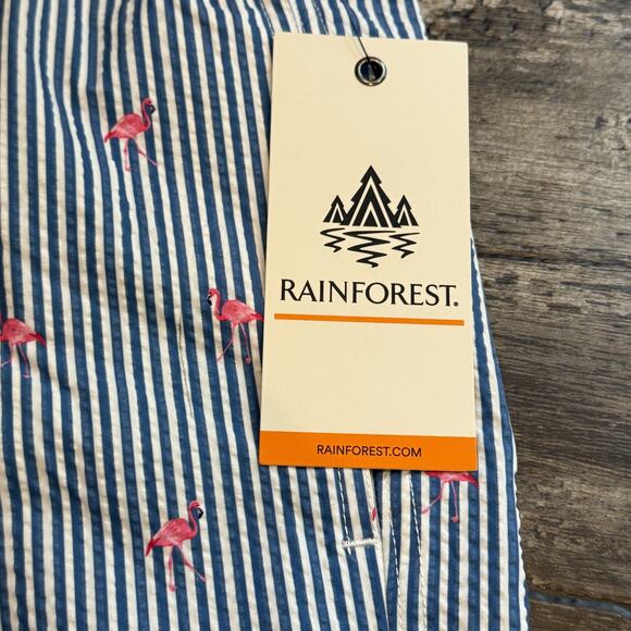 Rainforest Stripe Flamingo Print Seersucker 7" Swim Trunks Mens Size Small NWT - Picture 4 of 14